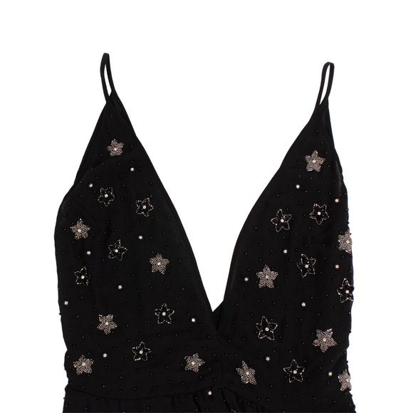 AMIRI Black Asymmetrical Deep V Bead Silk Long Dress Size 4/40 $1990 - Picture 2 of 6